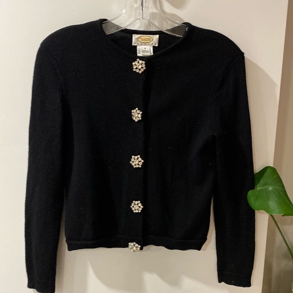TALBOTS PETITES black merino wool cardigan S P - Picture 1 of 4